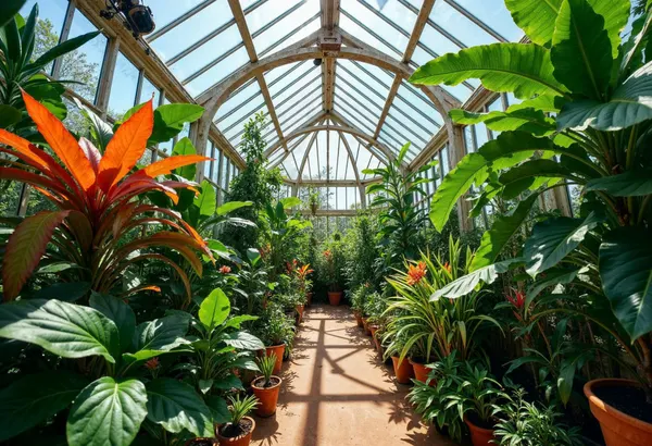 Tropisches Gewächshaus mit exotischen Pflanzen