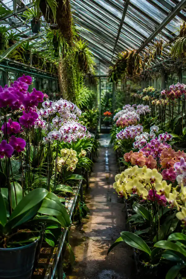 Orchideenhaus mit verschiedenen Orchideenarten